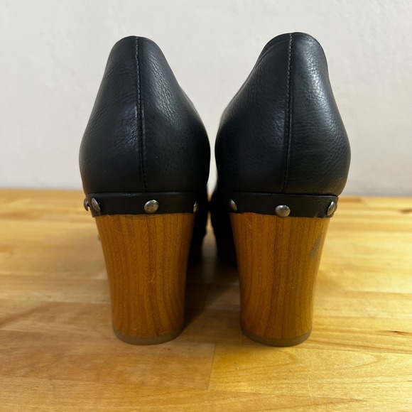 Korks Arielle Kork Ease Black Leather Wood Heel Clogs D'Orsay Shoes Size 9 - Picture 5 of 10